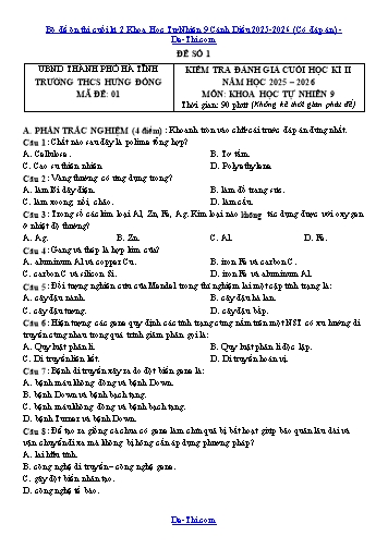 Bộ đề ôn thi cuối kì 2 Khoa Học Tự Nhiên 9 Cánh Diều 2025-2026 (Có đáp án)