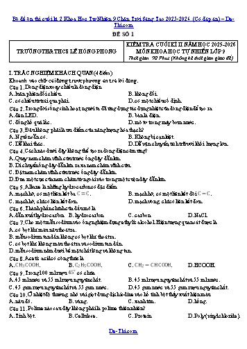 Bộ đề ôn thi cuối kì 2 Khoa Học Tự Nhiên 9 Chân Trời Sáng Tạo 2025-2026 (Có đáp án)