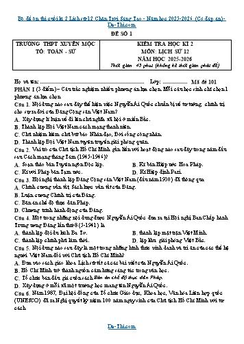 Bộ đề ôn thi cuối kì 2 Lịch sử 12 Chân Trời Sáng Tạo - Năm học 2025-2026 (Có đáp án)