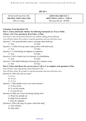 Bộ đề ôn thi cuối kì 2 môn Tiếng Anh 11 sách Global Success (Có giải chi tiết)