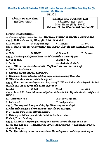 Bộ đề ôn thi cuối Kì 2 năm học 2025-2026 môn Tin học 12 sách Chân Trời Sáng Tạo (Có đáp án)