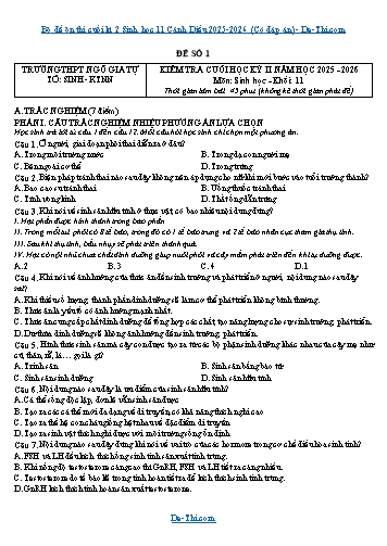 Bộ đề ôn thi cuối kì 2 Sinh học 11 Cánh Diều 2025-2026 (Có đáp án)