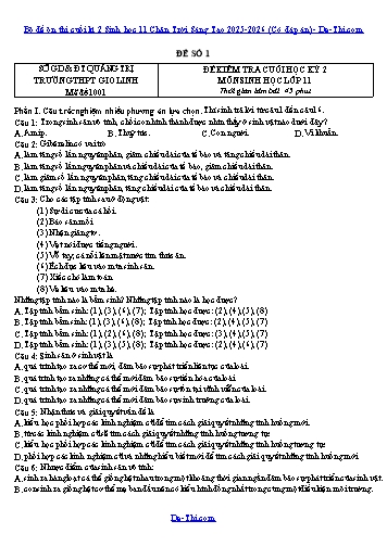 Bộ đề ôn thi cuối kì 2 Sinh học 11 Chân Trời Sáng Tạo 2025-2026 (Có đáp án)
