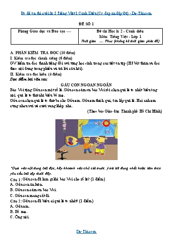 Bộ đề ôn thi cuối kì 2 Tiếng Việt 1 Cánh Diều (Có đáp án đầy đủ)