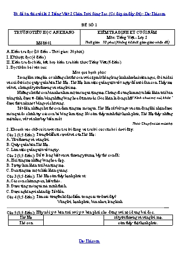 Bộ đề ôn thi cuối kì 2 Tiếng Việt 2 Chân Trời Sáng Tạo (Có đáp án đầy đủ)