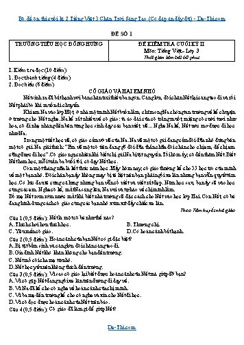 Bộ đề ôn thi cuối kì 2 Tiếng Việt 3 Chân Trời Sáng Tạo (Có đáp án đầy đủ)
