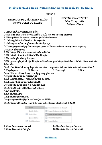 Bộ đề ôn thi cuối kì 2 Tin học 6 Chân Trời Sáng Tạo (Có đáp án đầy đủ)