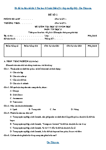 Bộ đề ôn thi cuối kì 2 Tin học 8 Cánh Diều (Có đáp án đầy đủ)