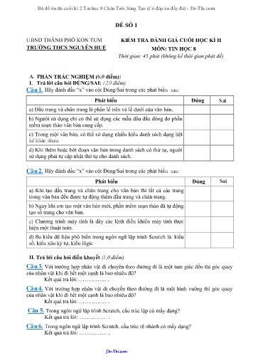 Bộ đề ôn thi cuối kì 2 Tin học 8 Chân Trời Sáng Tạo (Có đáp án đầy đủ)