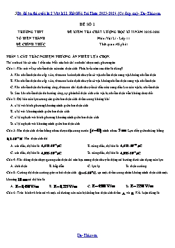 Bộ đề ôn thi cuối kì 2 Vật lí 11 Kết Nối Tri Thức 2025-2026 (Có đáp án)