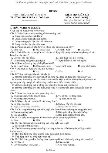 Bộ đề ôn thi giữa học kì 1 Công nghệ Lớp 7 sách Cánh Diều (Có lời giải)