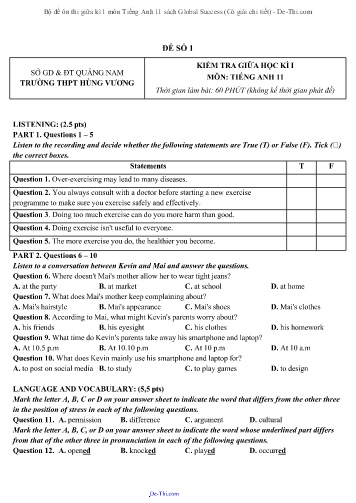 Bộ đề ôn thi giữa kì 1 môn Tiếng Anh 11 sách Global Success (Có giải chi tiết)