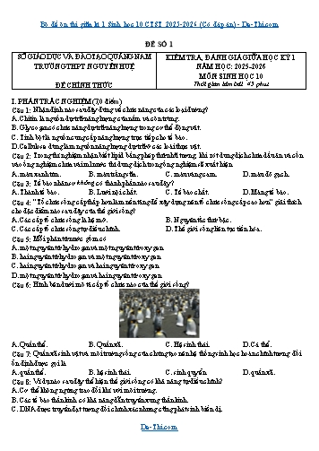 Bộ đề ôn thi giữa kì 1 Sinh học 10 CTST 2025-2026 (Có đáp án)