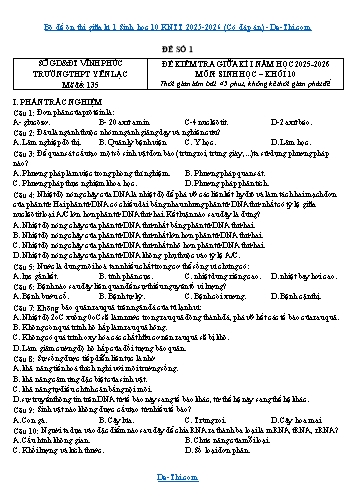 Bộ đề ôn thi giữa kì 1 Sinh học 10 KNTT 2025-2026 (Có đáp án)