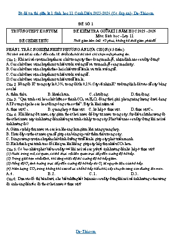 Bộ đề ôn thi giữa kì 1 Sinh học 11 Cánh Diều 2025-2026 (Có đáp án)