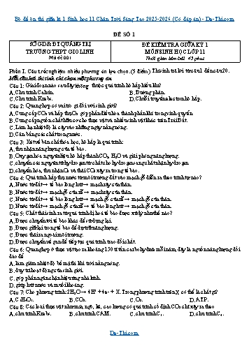 Bộ đề ôn thi giữa kì 1 Sinh học 11 Chân Trời Sáng Tạo 2025-2026 (Có đáp án)