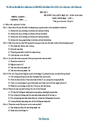 Bộ đề ôn thi giữa kì 1 Sinh học 11 Kết Nối Tri Thức 2025-2026 (Có đáp án)