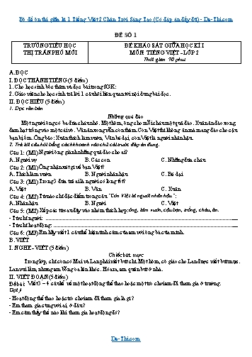 Bộ đề ôn thi giữa kì 1 Tiếng Việt 2 Chân Trời Sáng Tạo (Có đáp án đầy đủ)
