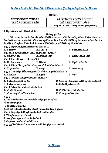 Bộ đề ôn thi giữa kì 1 Tiếng Việt 2 Kết nối tri thức (Có đáp án đầy đủ)