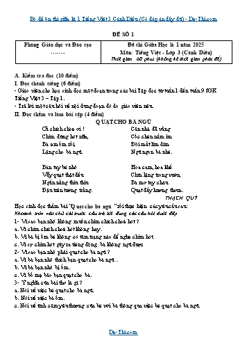 Bộ đề ôn thi giữa kì 1 Tiếng Việt 3 Cánh Diều (Có đáp án đầy đủ)