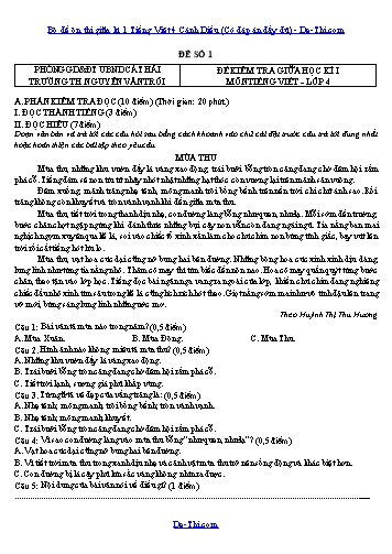 Bộ đề ôn thi giữa kì 1 Tiếng Việt 4 Cánh Diều (Có đáp án đầy đủ)