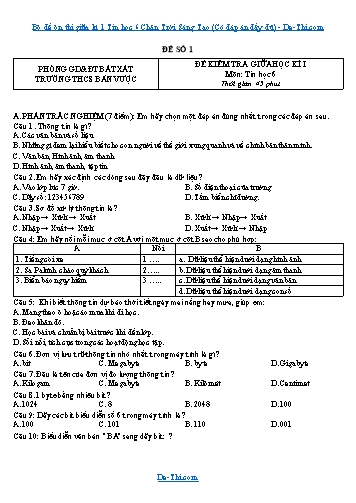 Bộ đề ôn thi giữa kì 1 Tin học 6 Chân Trời Sáng Tạo (Có đáp án đầy đủ)
