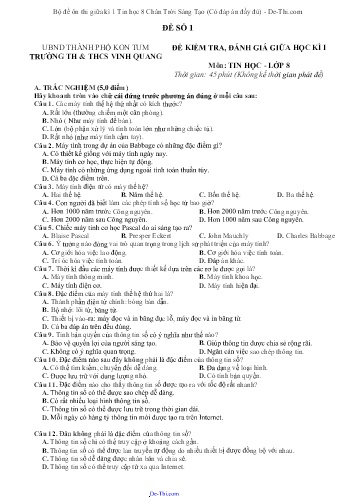 Bộ đề ôn thi giữa kì 1 Tin học 8 Chân Trời Sáng Tạo (Có đáp án đầy đủ)