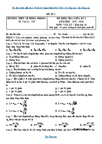 Bộ đề ôn thi giữa kì 1 Vật lí 10 Cánh Diều 2025-2026 (Có đáp án)