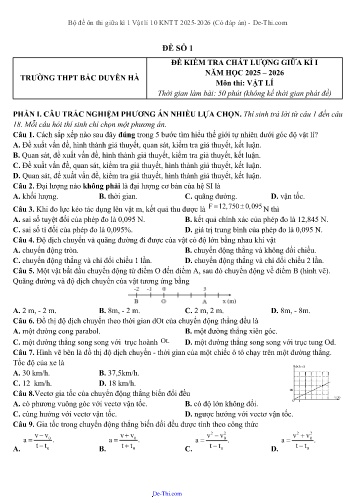 Bộ đề ôn thi giữa kì 1 Vật lí 10 KNTT 2025-2026 (Có đáp án)