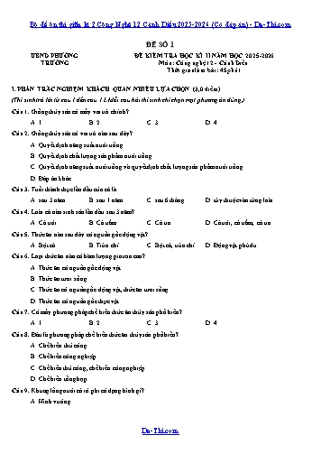 Bộ đề ôn thi giữa kì 2 Công Nghệ 12 Cánh Diều 2025-2026 (Có đáp án)