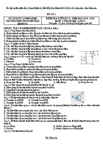 Bộ đề ôn thi giữa kì 2 Công Nghệ 12 Kết Nối Tri Thức 2025-2026 (Có đáp án)