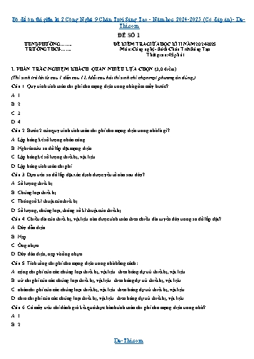 Bộ đề ôn thi giữa kì 2 Công Nghệ 9 Chân Trời Sáng Tạo - Năm học 2024-2025 (Có đáp án)