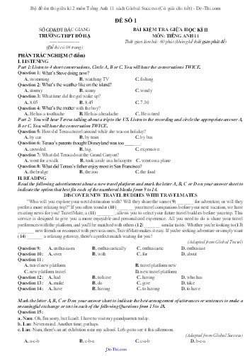 Bộ đề ôn thi giữa kì 2 môn Tiếng Anh 11 sách Global Success (Có giải chi tiết)