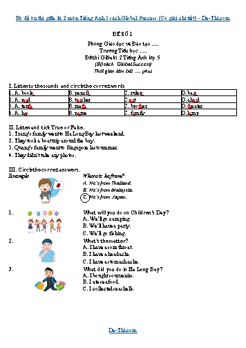 Bộ đề ôn thi giữa kì 2 môn Tiếng Anh 5 sách Global Success (Có giải chi tiết)