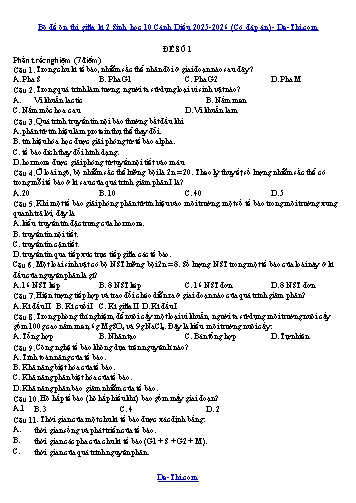 Bộ đề ôn thi giữa kì 2 Sinh học 10 Cánh Diều 2025-2026 (Có đáp án)