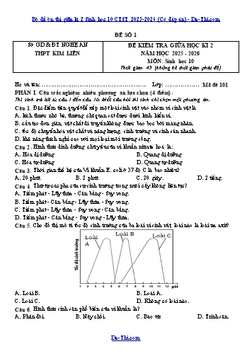 Bộ đề ôn thi giữa kì 2 Sinh học 10 CTST 2025-2026 (Có đáp án)
