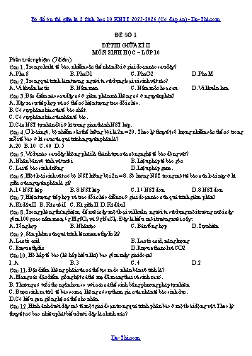 Bộ đề ôn thi giữa kì 2 Sinh học 10 KNTT 2025-2026 (Có đáp án)