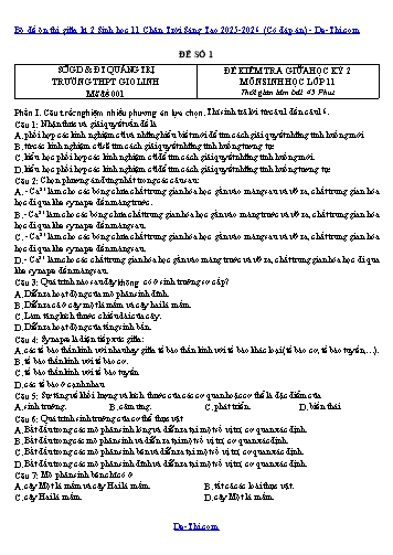 Bộ đề ôn thi giữa kì 2 Sinh học 11 Chân Trời Sáng Tạo 2025-2026 (Có đáp án)