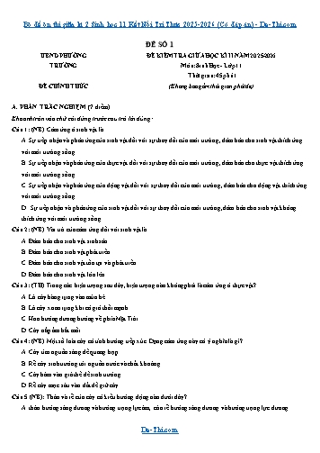 Bộ đề ôn thi giữa kì 2 Sinh học 11 Kết Nối Tri Thức 2025-2026 (Có đáp án)