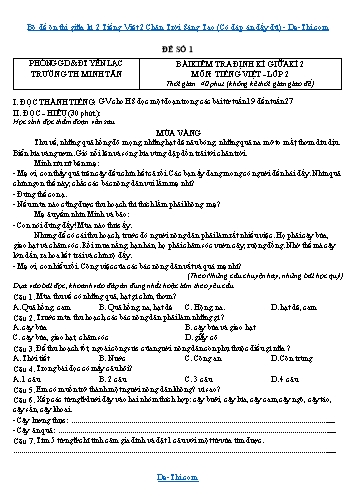 Bộ đề ôn thi giữa kì 2 Tiếng Việt 2 Chân Trời Sáng Tạo (Có đáp án đầy đủ)