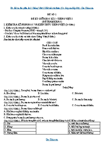 Bộ đề ôn thi giữa kì 2 Tiếng Việt 2 Kết nối tri thức (Có đáp án đầy đủ)
