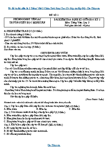 Bộ đề ôn thi giữa kì 2 Tiếng Việt 3 Chân Trời Sáng Tạo (Có đáp án đầy đủ)