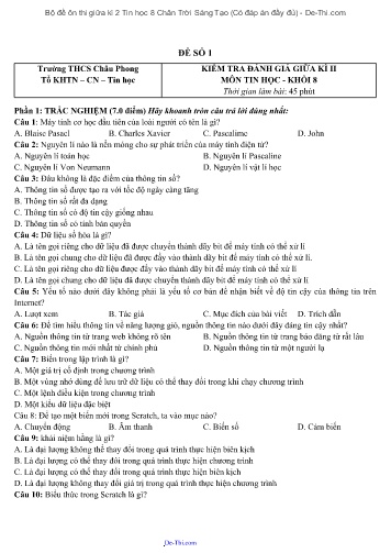 Bộ đề ôn thi giữa kì 2 Tin học 8 Chân Trời Sáng Tạo (Có đáp án đầy đủ)