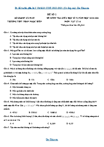 Bộ đề ôn thi giữa kì 2 Vật lí 10 CTST 2025-2026 (Có đáp án)