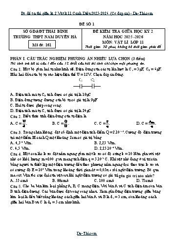 Bộ đề ôn thi giữa kì 2 Vật lí 11 Cánh Diều 2025-2026 (Có đáp án)