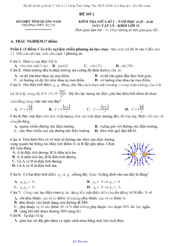 Bộ đề ôn thi giữa kì 2 Vật lí 11 Chân Trời Sáng Tạo 2025-2026 (Có đáp án)
