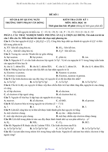 Bộ đề ôn thi Hóa học 10 cuối Kì 1 sách Cánh Diều (Có lời giải chi tiết)