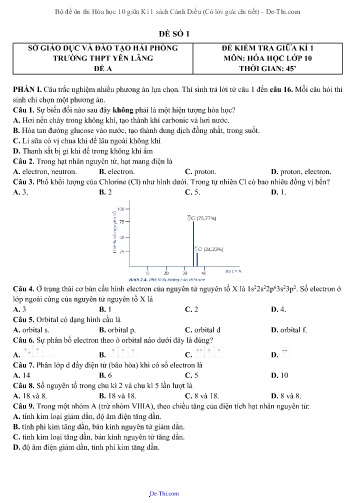 Bộ đề ôn thi Hóa học 10 giữa Kì 1 sách Cánh Diều (Có lời giải chi tiết)