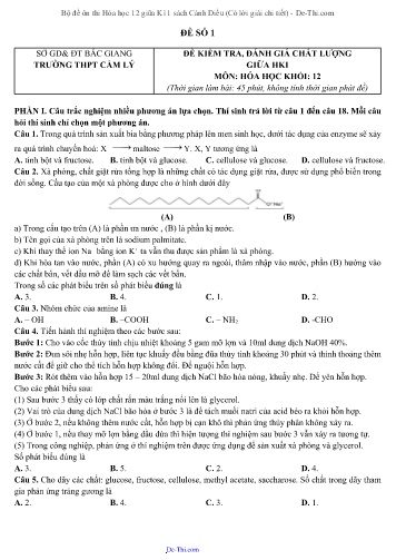 Bộ đề ôn thi Hóa học 12 giữa Kì 1 sách Cánh Diều (Có lời giải chi tiết)