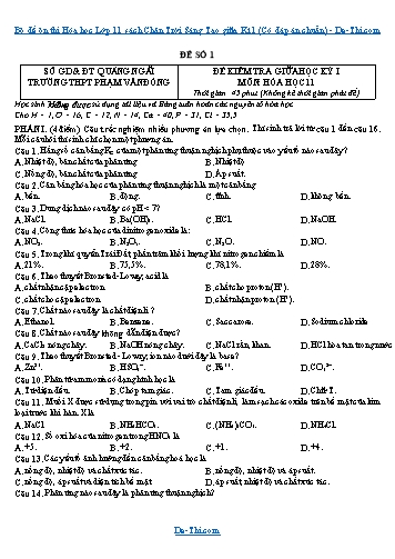 Bộ đề ôn thi Hóa học Lớp 11 sách Chân Trời Sáng Tạo giữa Kì 1 (Có đáp án chuẩn)
